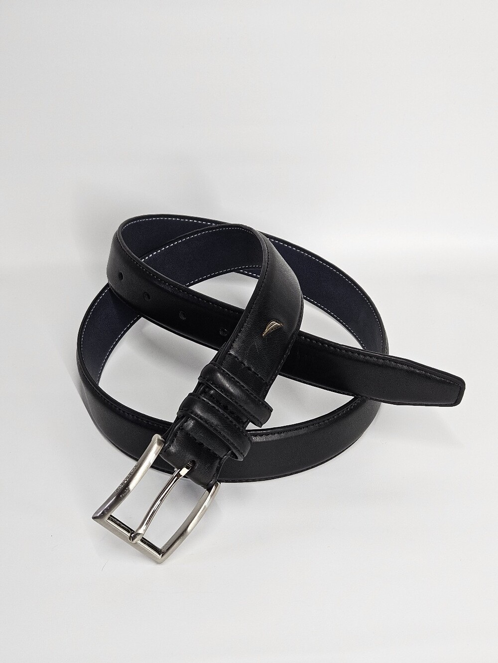 Nautica Men's 35-39" Belt Black Vegan Leather Silver Buckle Sailboat Dress Golf
